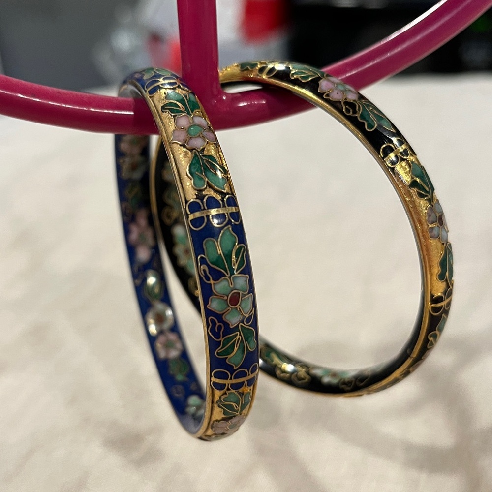 RARE Vtg Double Cloisonne Bangle Bracelets